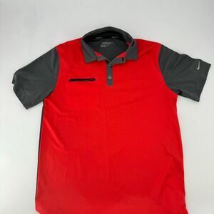 Nike Golf Tour Performance Polo Shirt Red Grey Dri Fit Mens‎ Size Medium